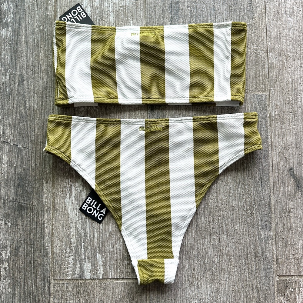 NWT BILLABONG -  SUN RAYS BANDEAU MAUI BIKINI SET striped green/white - Picture 7 of 11